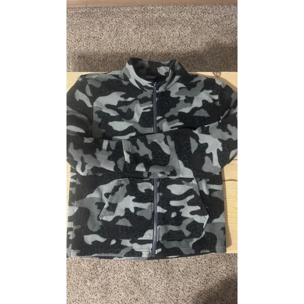Eddie Bauer‎ Kids Large 14 16 Gray Black Camo Full Zip Fleece Jacket E9330WS61